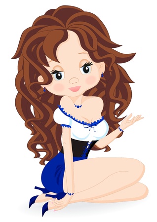 sexy girl brunette in a white blouse and blue skirt sitting on his lapのイラスト素材
