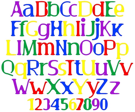 merry multicolored set of decorative letters and numbersのイラスト素材