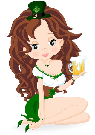 brunette girl with beer on St. Patrick's Dayのイラスト素材