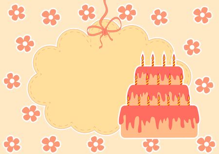 greeting card with a cake and candles on birthdayのイラスト素材