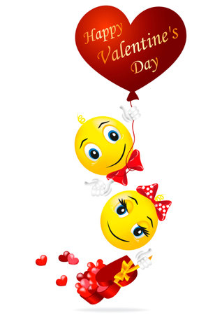 Smilies enamored held in his hands balloon in the form of heart as symbol of loveのイラスト素材