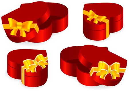 set of red gift boxes in the form of heartのイラスト素材