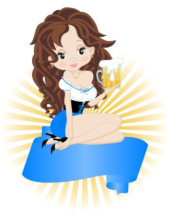greeting card with girl and beer to Oktoberfestのイラスト素材