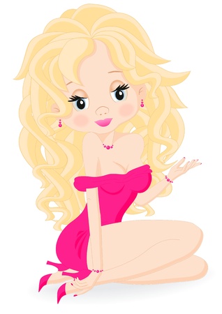sexy blonde girl in pink dress sitting on his lapのイラスト素材