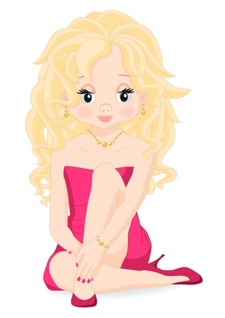 sexy blonde girl in pink dress sitting on his lapのイラスト素材
