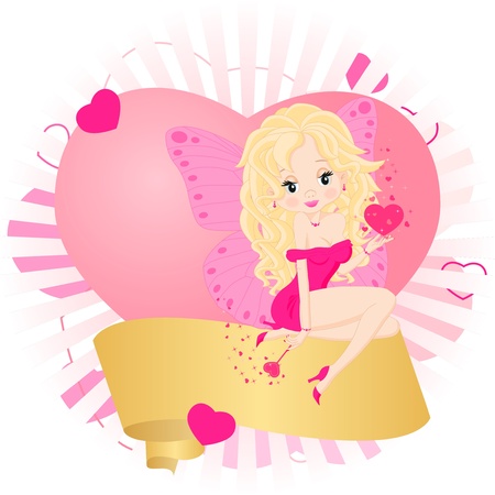 greeting card with a fairy in a pink dressのイラスト素材