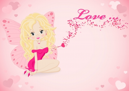 greeting card with a fairy in a pink dressのイラスト素材