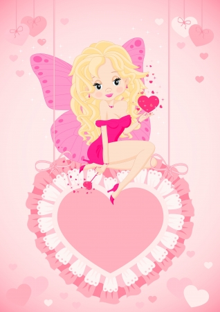 greeting card with a fairy in a pink dressのイラスト素材