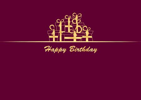 greeting card with silhouettes of gifts and gold bowsのイラスト素材