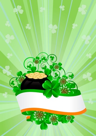 greeting card with clovers and pot of gold St. Patrick's Dayのイラスト素材