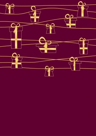 greeting card with silhouettes of gifts and gold bowsのイラスト素材