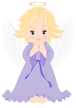 little angel in purple dress isolated on white backgroundのイラスト素材