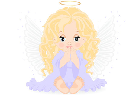 little angel in purple dress isolated on white backgroundのイラスト素材