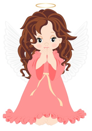 little angel in pink dress isolated on white backgroundのイラスト素材
