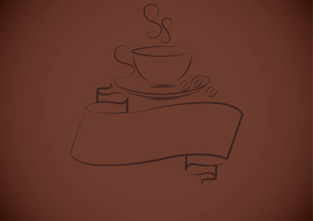 background with the silhouette of a cup of coffee and coffee beansのイラスト素材