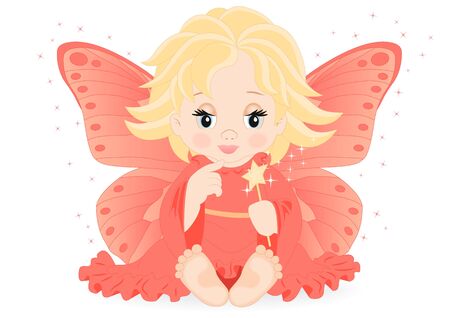 magic fairy in pink dress isolated on white backgroundのイラスト素材