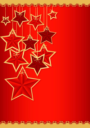 greeting card with ribbons and red starsのイラスト素材