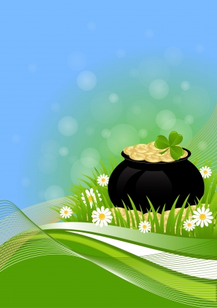 greeting card with clovers and pot of gold St. Patrick's Dayのイラスト素材