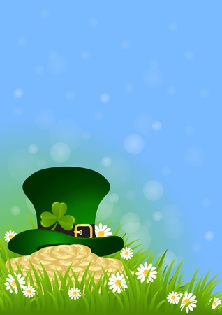 Greeting Card St. Patrick's Day with clover and golden coinsのイラスト素材
