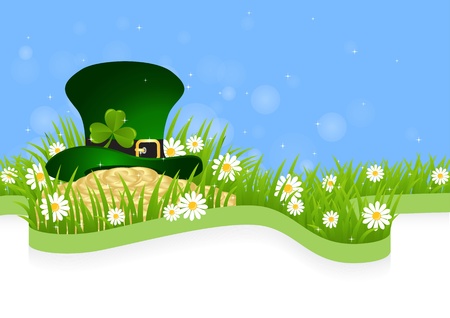 Greeting Card St. Patrick's Day with clover and golden coinsのイラスト素材