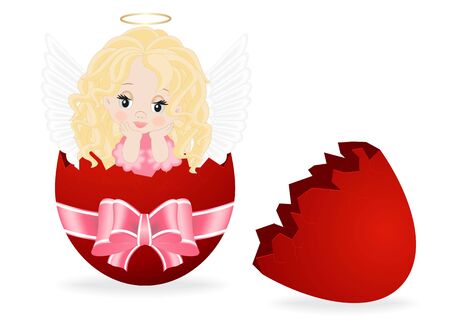 little angel looking out of an Easter eggのイラスト素材