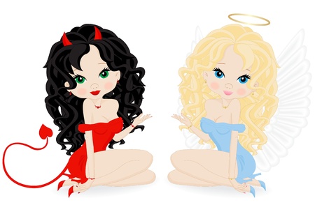 Angel and devil in female appearance isolated on white backgroundのイラスト素材