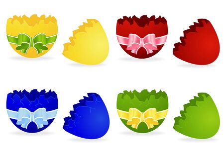 set the broken Easter egg with bow isolated on white backgroundのイラスト素材