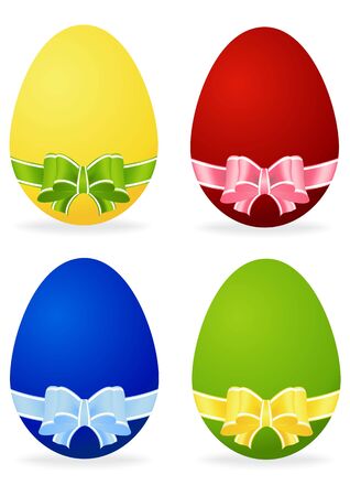 set of Easter egg with bow isolated on white backgroundのイラスト素材