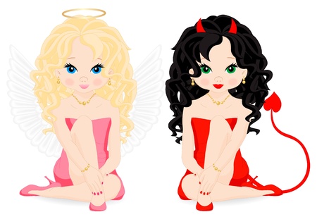 Angel and devil in female appearance isolated on white backgroundのイラスト素材