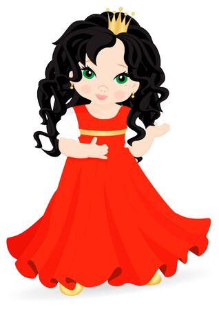 little princess in red dress isolated on white backgroundのイラスト素材