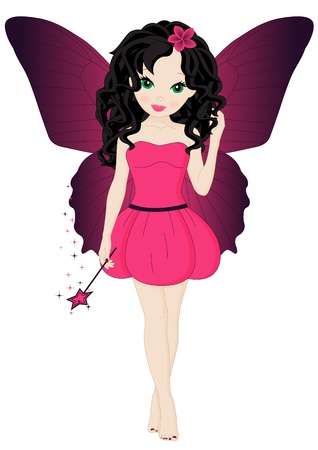 magical little fairy in a pink dress with a magic wandのイラスト素材