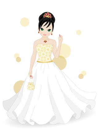 girl in a white dress isolated on white backgroundのイラスト素材