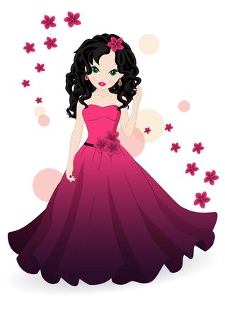 girl in pink dress isolated on white backgroundのイラスト素材