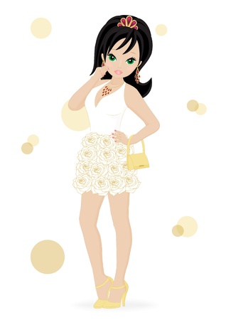 girl in a white dress isolated on white backgroundのイラスト素材