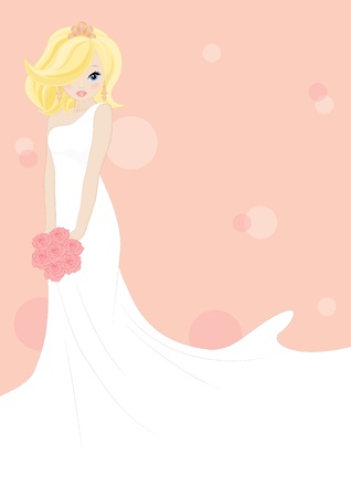girl in a white dress isolated on pink backgroundのイラスト素材