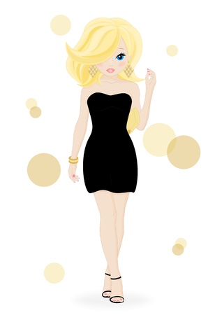 fashion girl in a black dress with clutch bagのイラスト素材