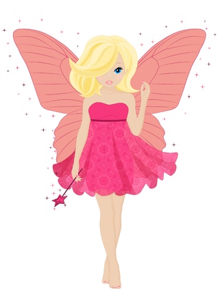 magical little fairy in a pink dress with a magic wandのイラスト素材