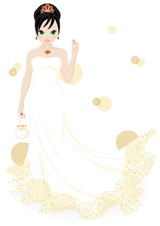 girl in a white dress isolated on white backgroundのイラスト素材