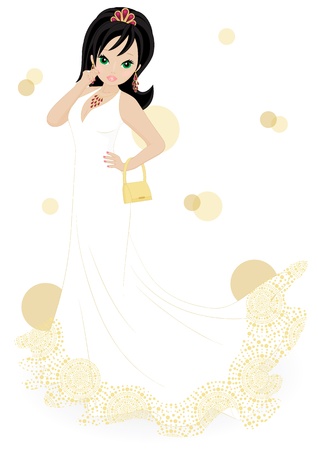 girl in a white dress isolated on white backgroundのイラスト素材