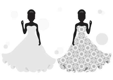 silhouette of a girl in a long dress isolated on white backgroundのイラスト素材
