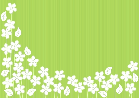 abstract green background with white flowers and leavesのイラスト素材