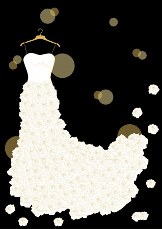 white wedding dress with roses on the hangerのイラスト素材