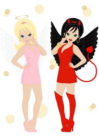Angel and devil in female appearance isolated on white backgroundのイラスト素材