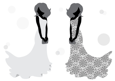 silhouette of a girl in a long dress isolated on white backgroundのイラスト素材