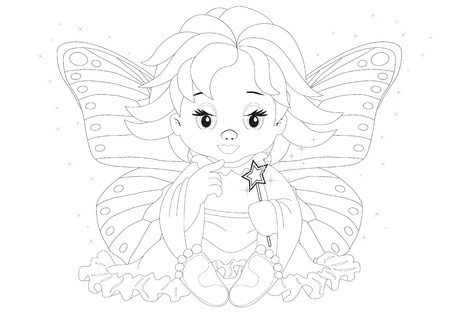 Coloring page magic fairy in dress isolated on white backgroundのイラスト素材