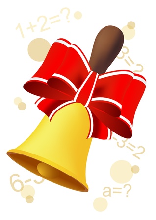 golden bell with red bow isolated on white backgroundのイラスト素材