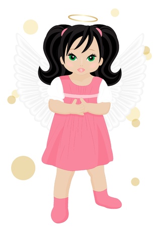 little angel in pink dress isolated on white backgroundのイラスト素材