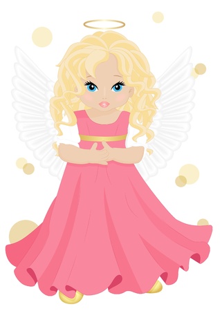little angel in pink dress isolated on white backgroundのイラスト素材
