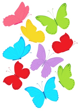 set of colored butterflies isolated on white backgroundのイラスト素材