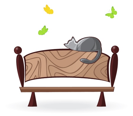 cats sit on a bench and look at butterfliesのイラスト素材